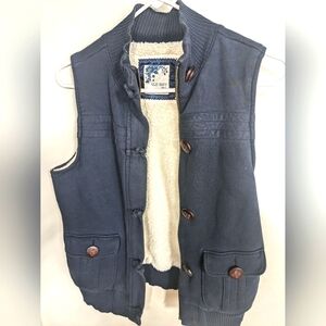Old Navy Navy Shearling-lined Vest with faux leather buttons